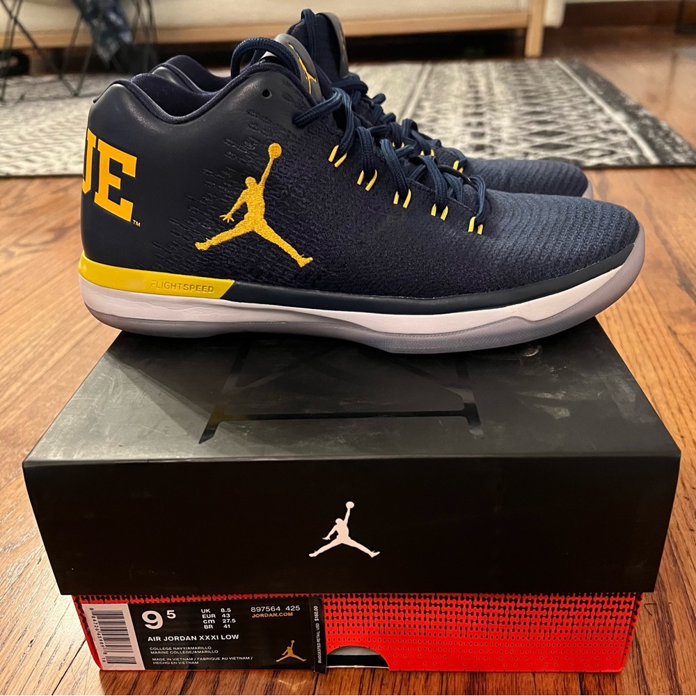 Air Jordan XXXI Low Go Blue. U of M brand new Jordans. Size 9.5 mens.